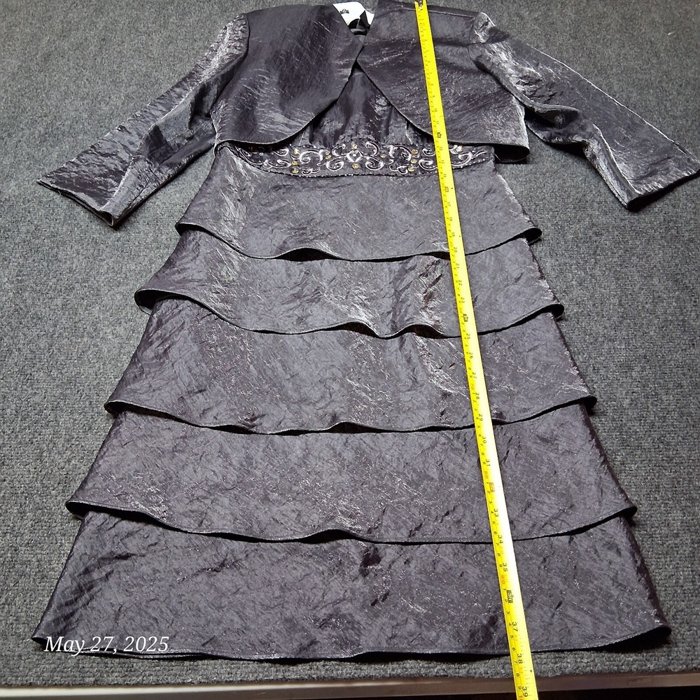 R&M Richards Dress Formal Sz 8 Sillver‎ Gray Sheet Ruffle With Open Jacket Top - Picture 4 of 8